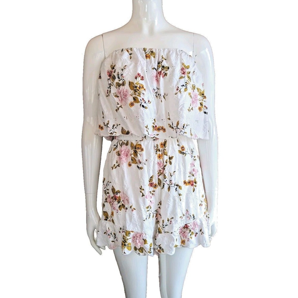 American Eagle 1 Pc Romper Shorts S Strapless Eyelet Lace Ruffle Romantic Cute